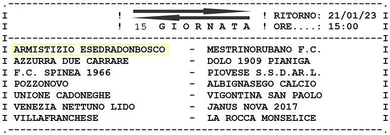 15^ Giornata Ritorno Armistizio Esedra don Bosco Padova Juniores Elite U19 Girone C SS 2022-2023 gare